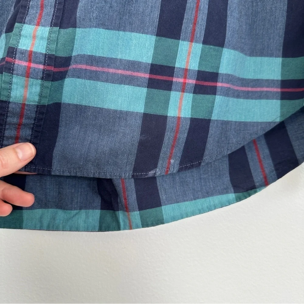 J.Crew Blue Green Plaid Men’s Classic Casual Button Down Cotton Shirt Size Large
